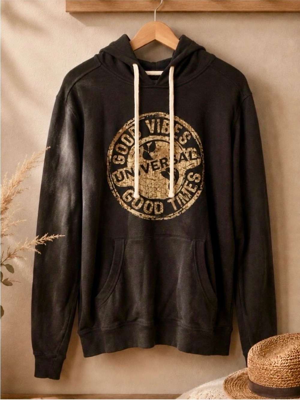 Navy Universal Studios Hooded Pullover Sweatshirt with Good Vibes Graphic Logo S